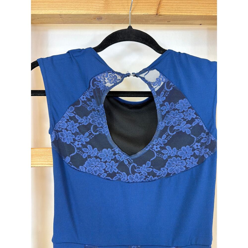 Weissman Cobalt Blue Lace Insert Dress Size SMALL Dance Competition - Picture 5 of 8